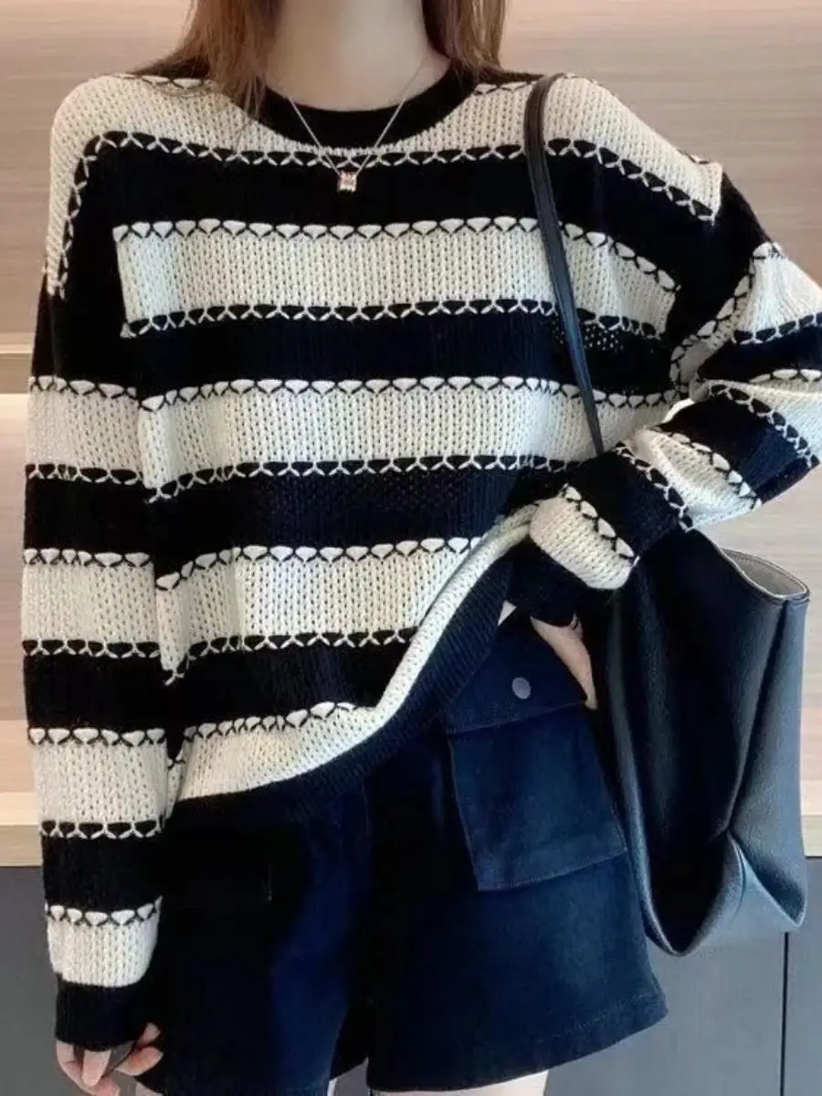 

Женский свитер свободного кроя больших размеров, ультратонкий, с цветовыми блоками, весна-осень, модный, для ношения под одеждой