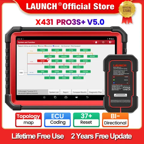 LAUNCH X431 PRO3S+ V5.0 Car Diagnostic Tools Topology Map Bidirectional Coding DBScar VII VCI CAN FD DOIP Auto OBD OBD2 Scanner