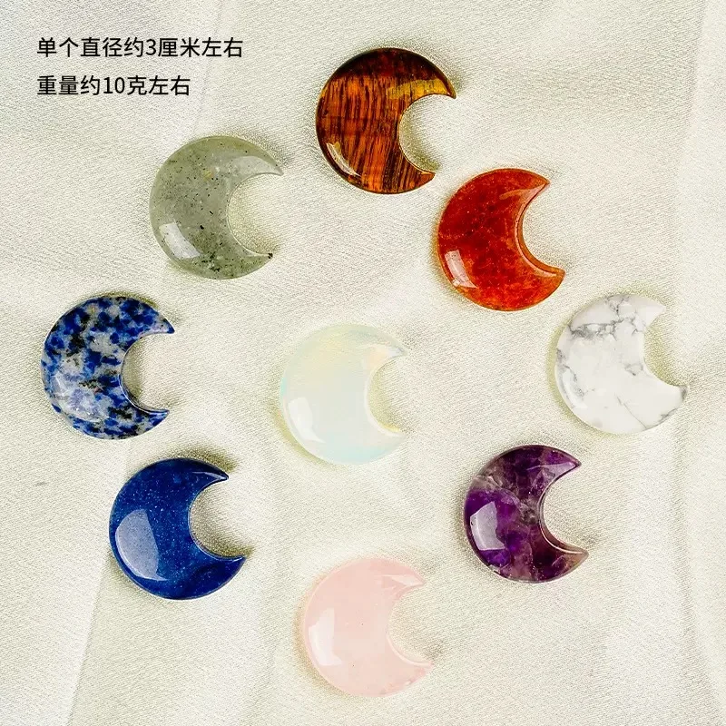 30mm Natural Crystal Stones Quartz Crystal Moon Healing Stones for DIY Jewelry Making, Home Desk DecorGifts