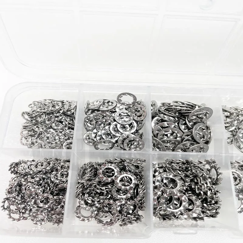 500 قطعة/صندوق مزيج M3 M4 M5 M6 M8 الخارجية الداخلية مسننة قفل غسالة طوقا مجموعة متنوعة 304 A2-70 الفولاذ المقاوم للصدأ