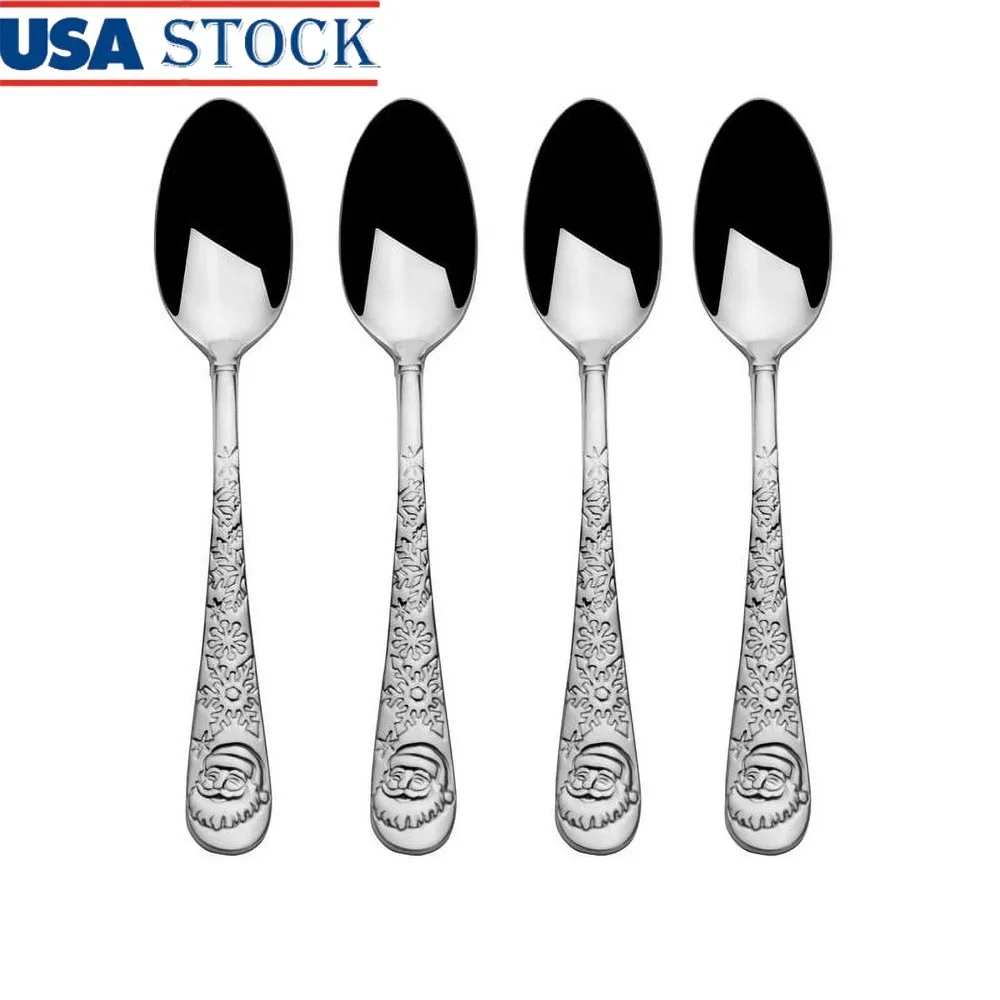 

Кофейные ложки Санта-Клауса, набор из 4 праздничных посуды из нержавеющей стали, можно мыть в посудомоечной машине, прочный многоразовый праздничный дизайн, ручка-капля