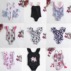 Costume da bagno intero fantasia per ragazze 1-5Yrs costume da bagno senza maniche per ragazza 2023 costumi da bagno con fiori di moda per il bagno estivo dei bambini