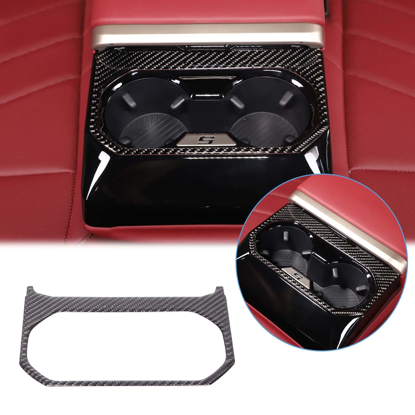 

For BMW 5 Series G60 2024+ soft carbon fiber car styling car rear hidden cup holder panel sticker car interior accessories