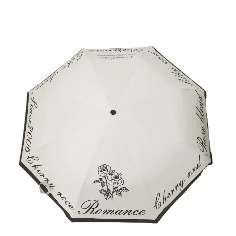 Automatic folding black glue sunscreen and retro rose umbrella that can be used on sunny or rainy days