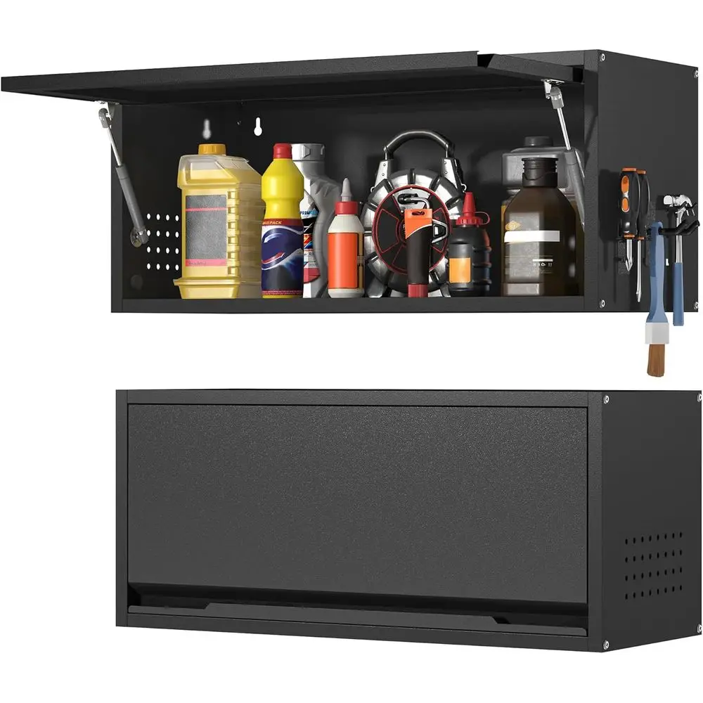 

Black 31.5 Wide Wall-Mounted Metal Storage Cabinet for Garage, Kitchen, and Basement