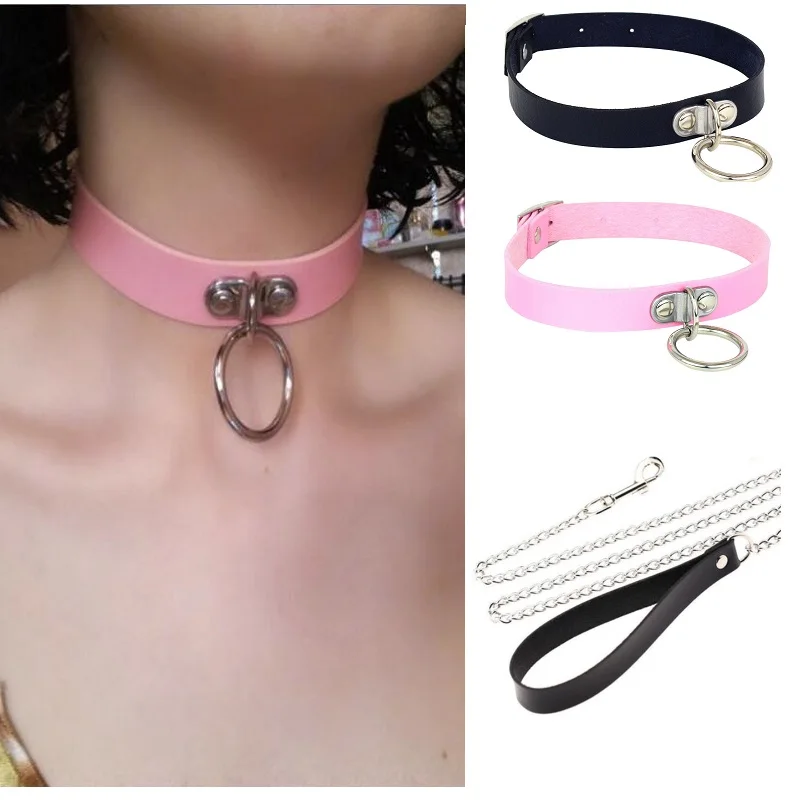 Kalung Choker Kulit Bdsm Tali dan Kerah Gotik Punk Lucu Kalung Budak dengan Tali Pengikat Leher Aksesori Cosplay untuk Wanita