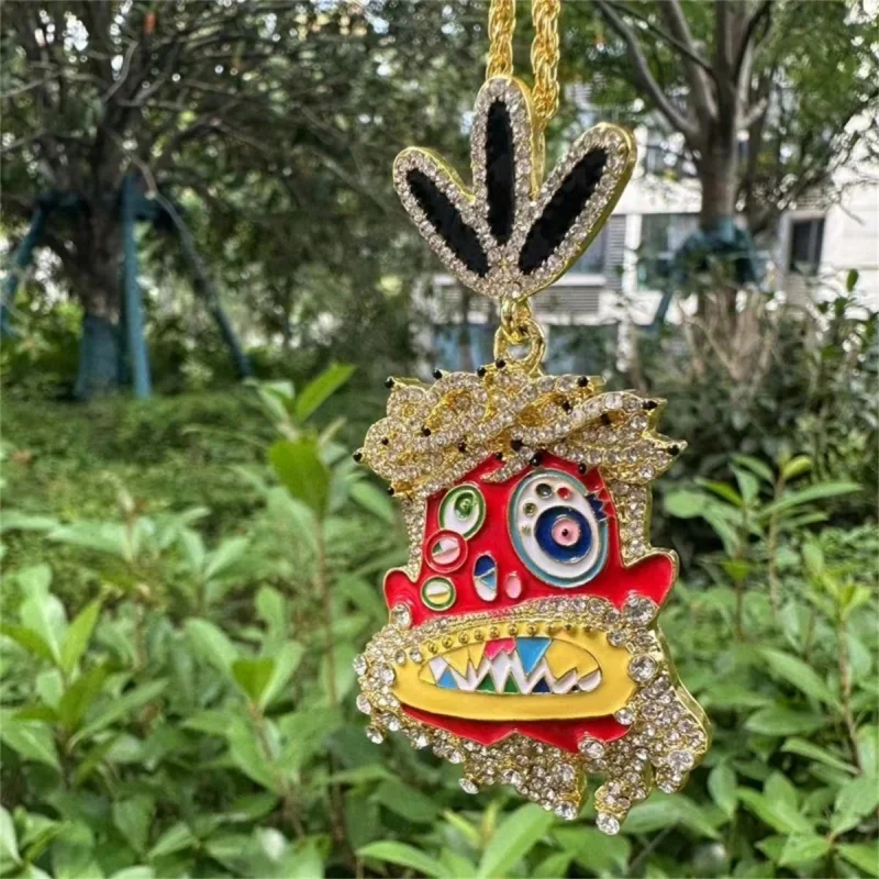 Micro Inlaid Zircon Ethnic Style Pendant Necklace Personalized Men's Hip-Hop Cartoon Avatar Pendant