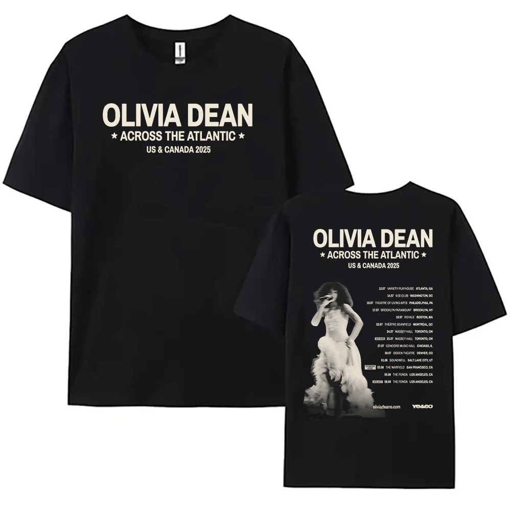 

Футболка Across The Atlantic US & Canada Tour 2025, футболки с графическим принтом Olivia Dean, хлопковая свободная модная женская футболка