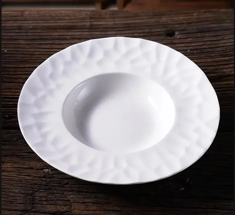 Restaurant Featured Salad Plate Hammered Ceramic Nordic Style Hotel Home Kitchen Decoration Dessert White Tableware