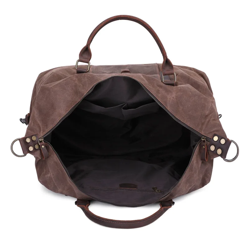 الرجعية في الهواء الطلق يده مقاوم للماء مقاومة للاهتراء سعة كبيرة الجلود النفط الشمع قماش السفر الأمتعة حقيبة واق من المطر وظيفية