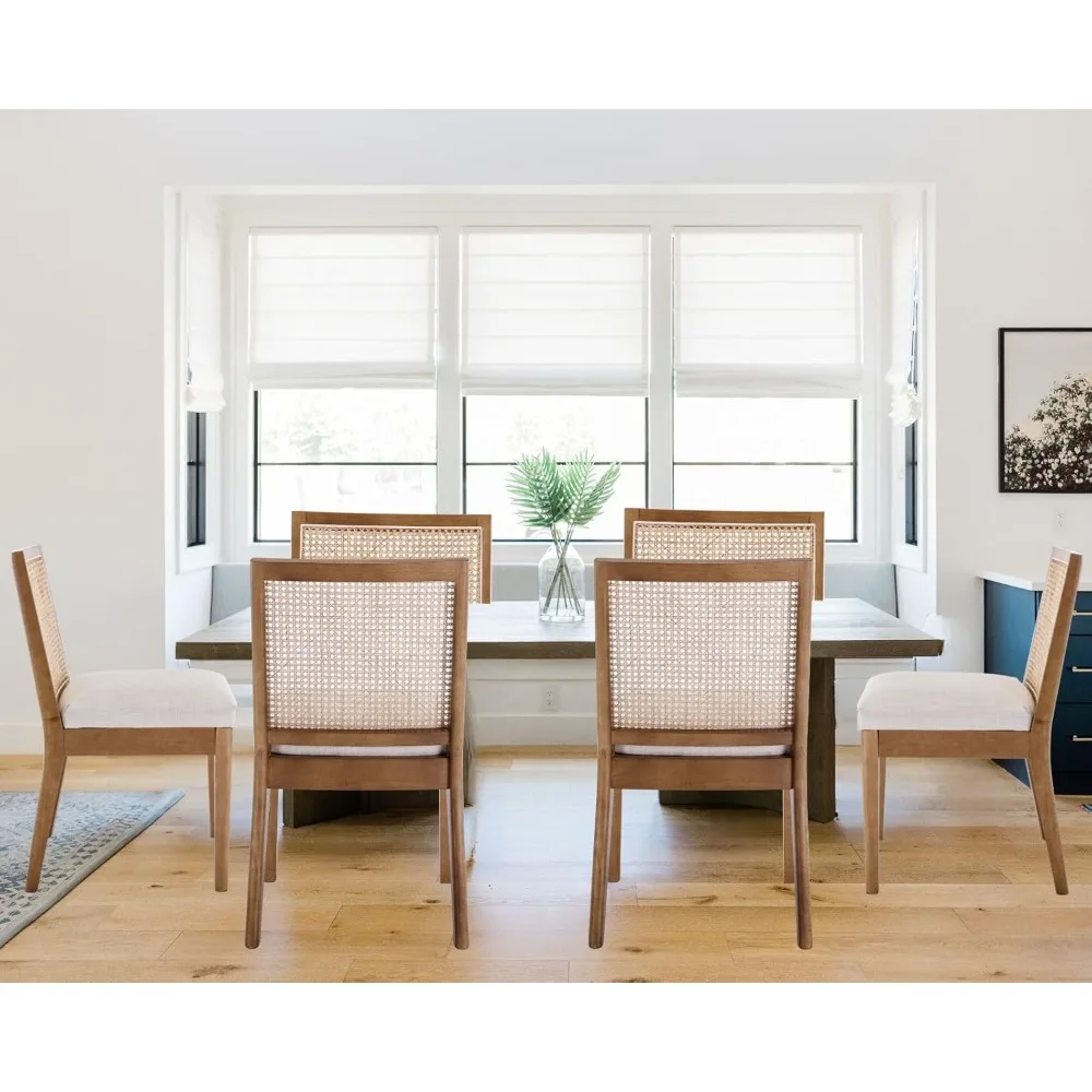 

Farmhouse Rattan Dining Chair Set of 6, Mid-Century Modern Kitchen and Dining Chairs, Rattan Upholstered Kitchen Side Chair