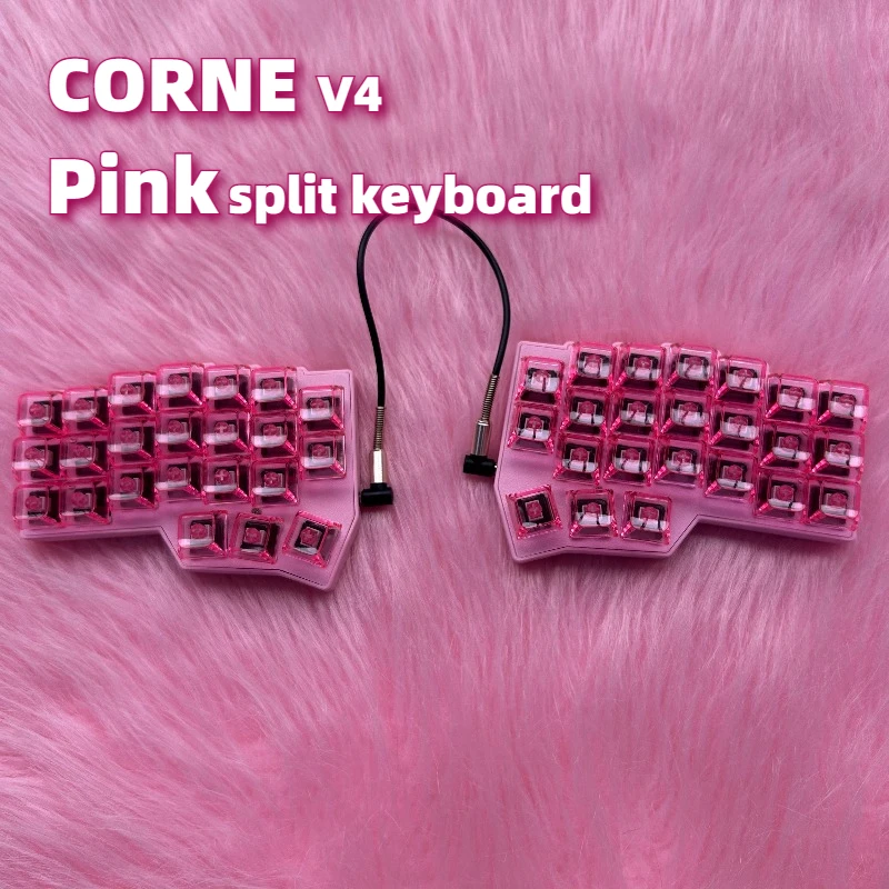 

Pink Split Keyboard CORNE V4 Wired RGB Hot-swappable MX Mechanical Keyboard Ergonomics VIAL Custom Left and Right Hand Keyboards
