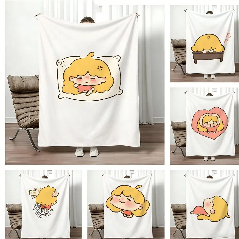 Cartoon C-Cute Blonde Girl Daily Mood Throw Lightweight 240g Flannel Blanket Soft Skin-friendly for Summer Cooling