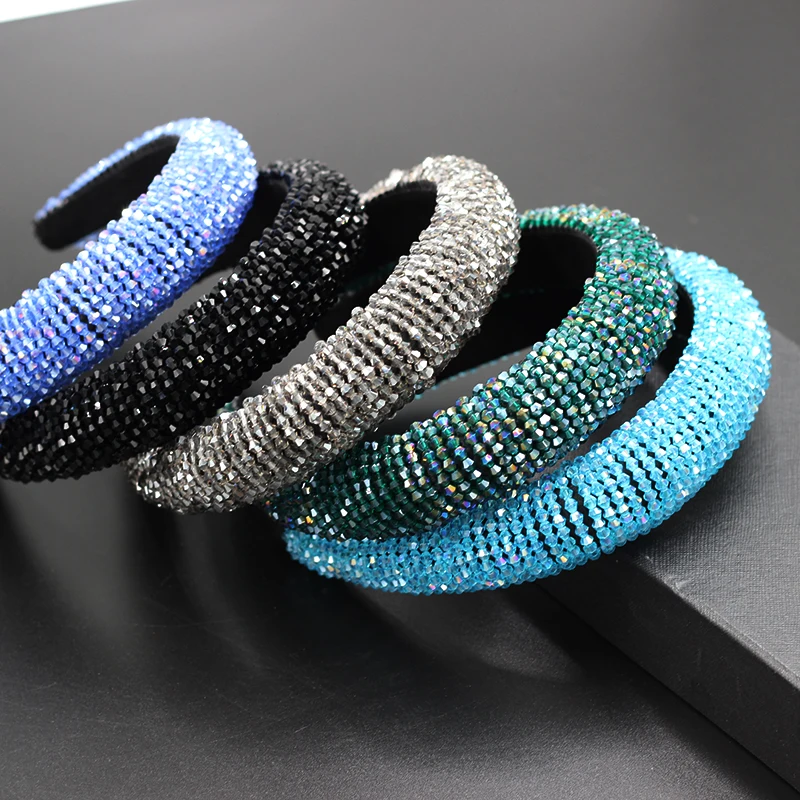 European Style Fashion Crystal Sponge Headband Luxury Handmade Beads Hairband 728