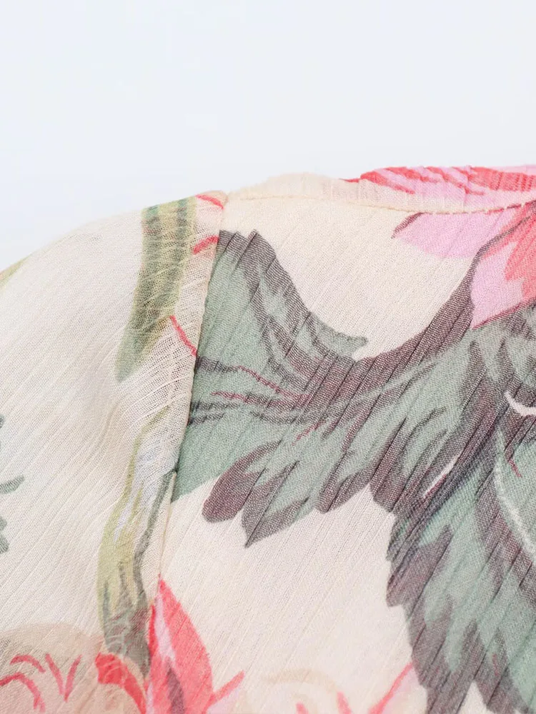 Spring new women's clothing European and American style French fashion temperament design printed belted midi dress