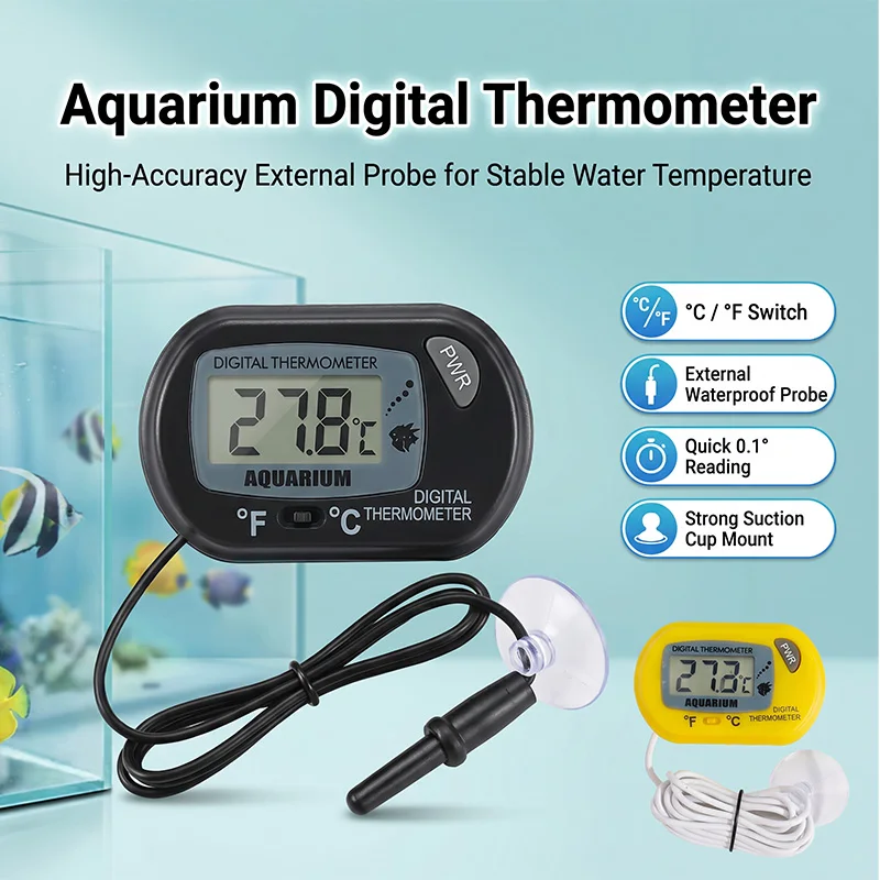 1/3 Stück LCD-Digital-Aquarium-Thermometer, Aquarium-Thermometer mit wasserfester Sensorsonde und Saugnapf für Reptilien – Detail 2