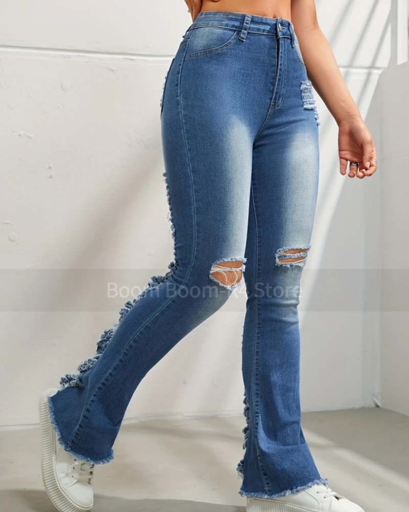 2024 Women Stretch Skinny Ripped Jeans Lady High Waist Pencil Long Pants Narrow Straight Leg Wrap Hips Plus Size S-XXL Trousers