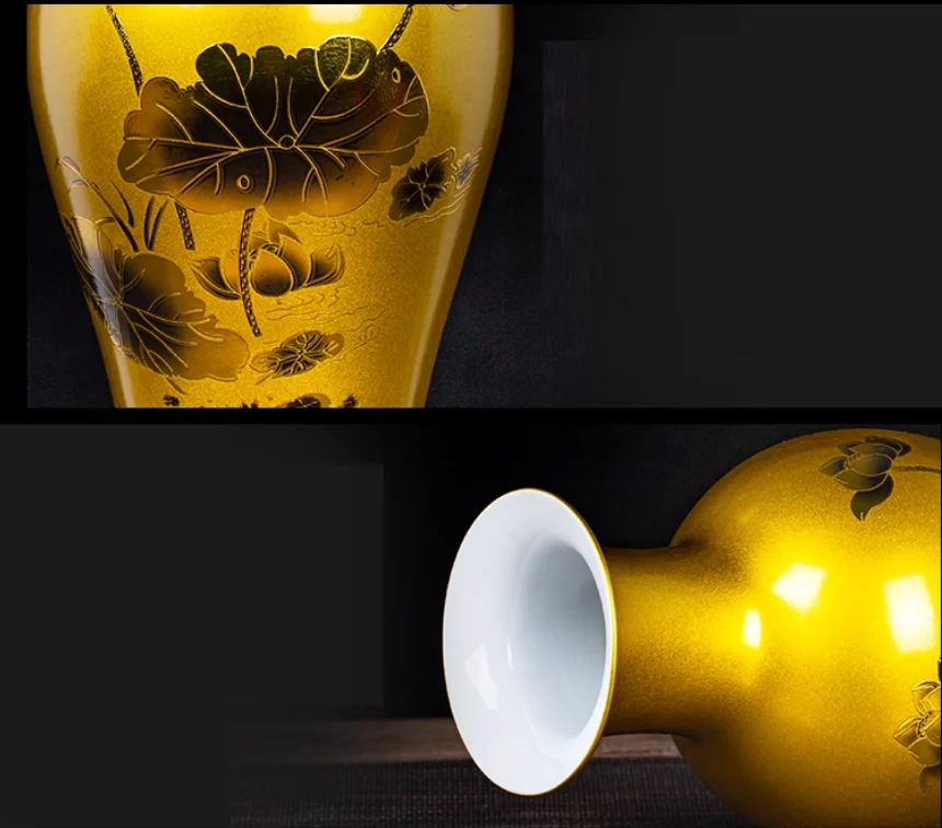 37 سنتيمتر/جينغدتشن مزهرية سيراميك ذهبية المفروشات المنزلية لبوذا ، خزانة التلفزيون ، ديكورات المدخل والحلي