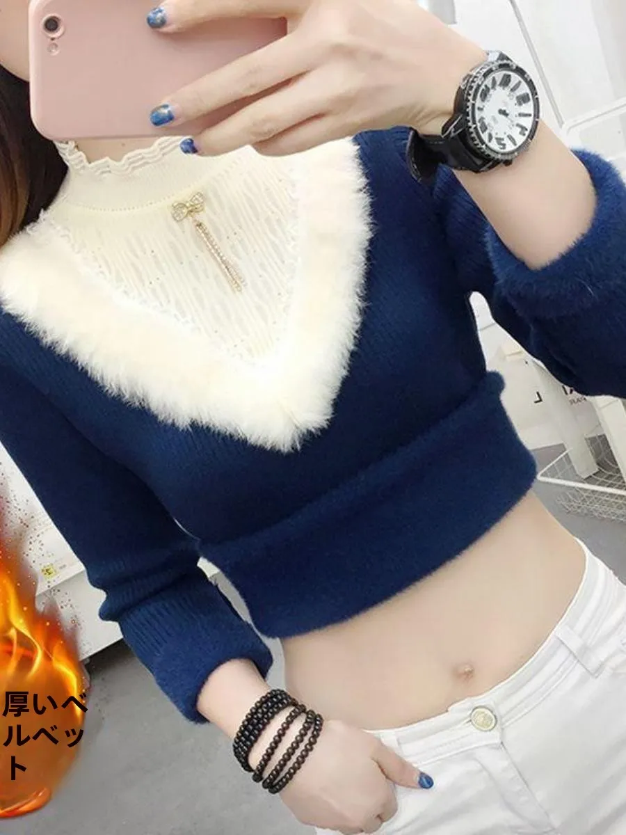 women's-autumn-winter-thiened-fce-knitted-sweater-fake-v-ne-design-faionable-inner-wear-ear-warmer-one-piece-velvet