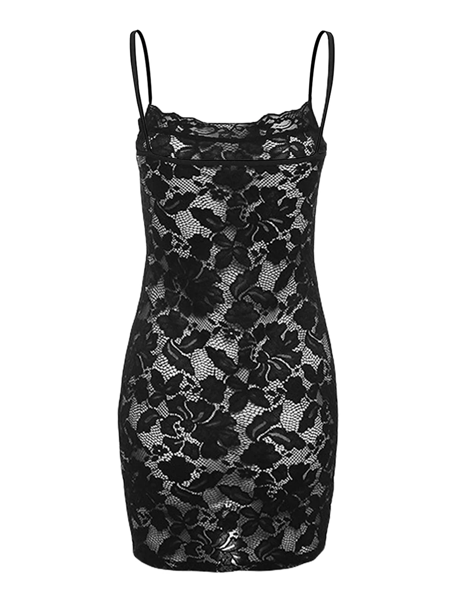 Dourbesty Women Spaghetti Strap Lace Dress Summer Sleeveless Bodycon Party Mini Dress for Cocktail Beach Streetwear