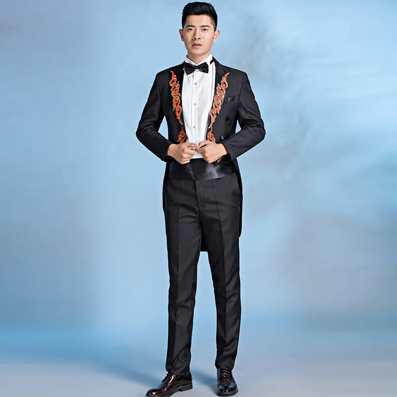 B239 New men's Performance Dress Set ricamato Tailcoat coro conducing banchetto Host Singer Dress