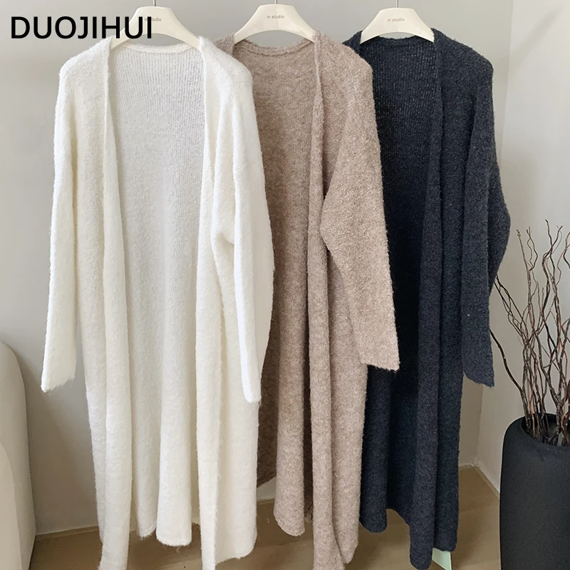 

DUOJIHUI Winter Chic Loose Simple Solid Color Female Cardigan New Basic Long Sleeve Fashion Office Ladies Casual Women Cardigan