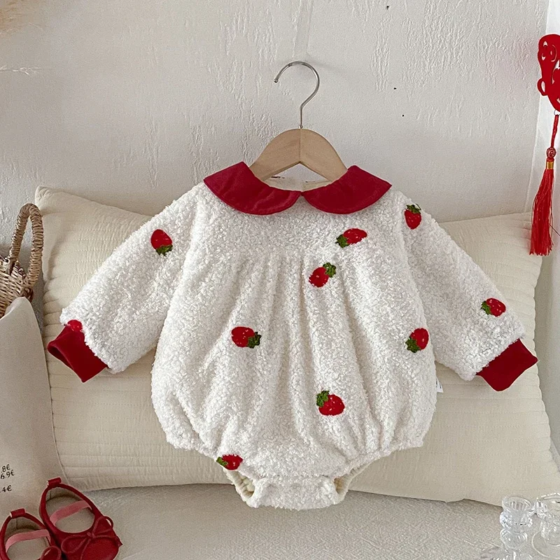 2025 New Winter 0-24M Korean Style Climbing Suit Newborn Baby Girl Thicken Warm Romper Baby Girl Thicken Warm Clothing