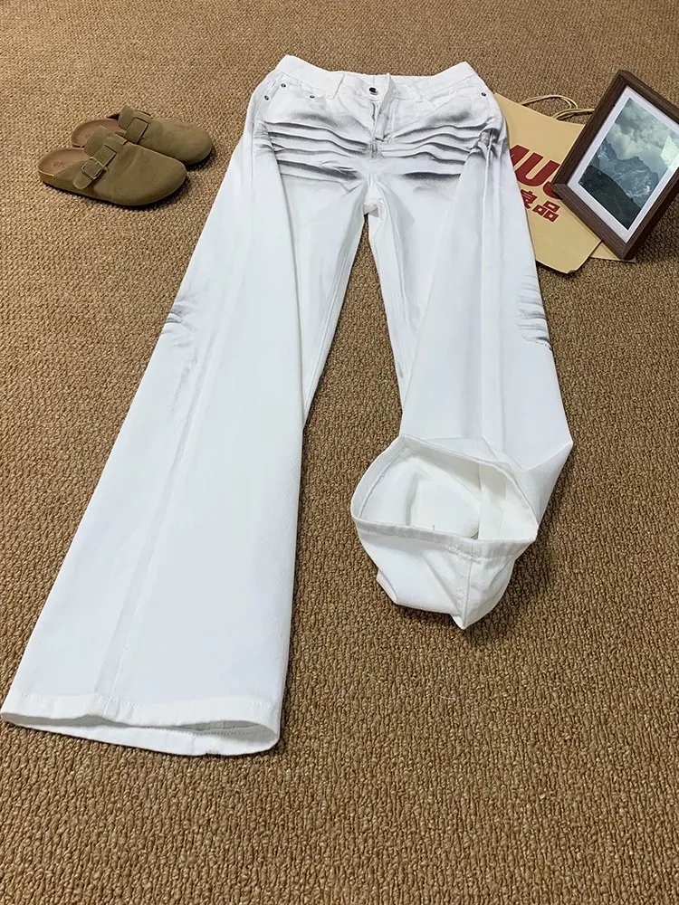 

Мужские джинсы Cleanfit, окрашенные в белый цвет, уникальный дизайн, прямые широкие брюки в американском стиле High Street