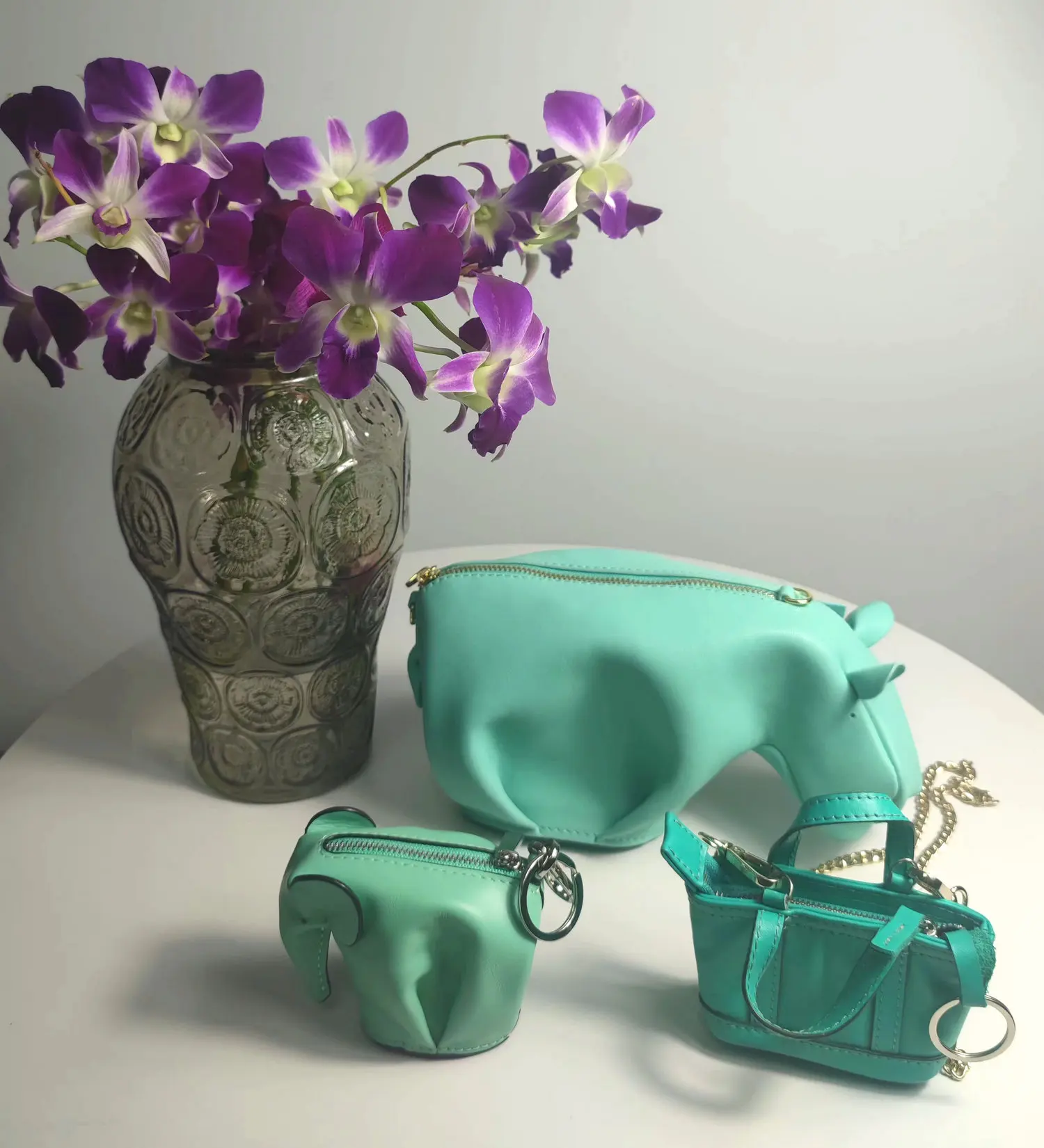 New TF Blue Animal Bags, Genuine Leather Handmade Bags Cowhide Elephant, Hippo, Tiny Crossbody Bag