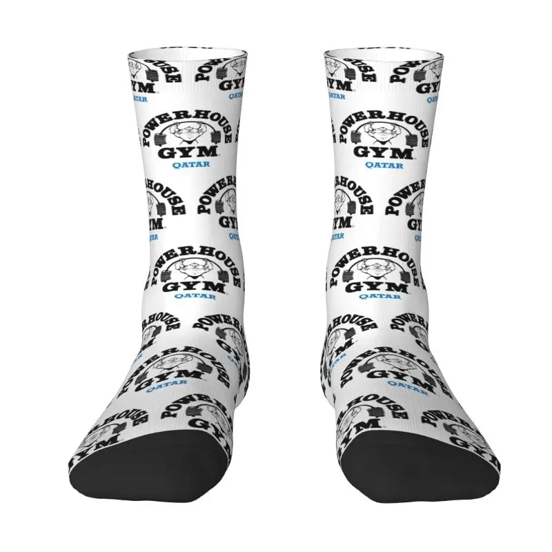 Kawaii Printed Powerhouse Gym Logo Socks for Women Men Stretchy Summer Autumn Winter Bodybuilding Fitness Crew Socks