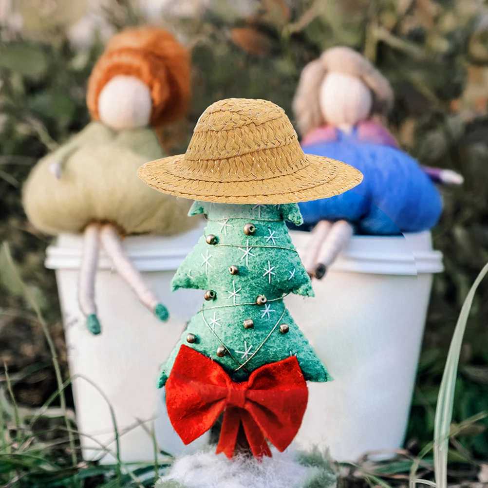 

10pcs Mini Grass For Dollhouse Handmade Woven Craft Caps Small Top 7Cm Miniature Straw Hats Diy Accessories Tiny Knit Costume