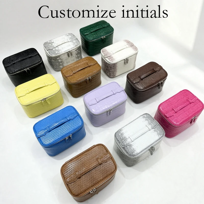 Customize Initials Leather Crocodile Pattern Makeup Bags For Women Luxury Designer Handbags 2026 New In Cowhide Travel Organizer