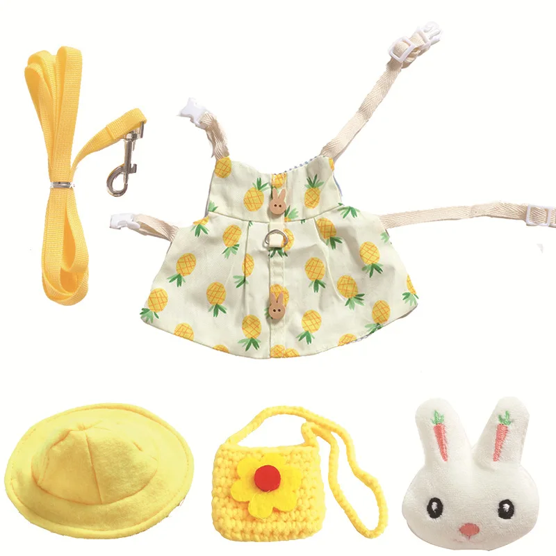 Cute Small Animals Harness Leash Set Print Dresses Guinea Pigs Bunny Rabbit mouse Leashes and Clothing Outdoor Walking suit