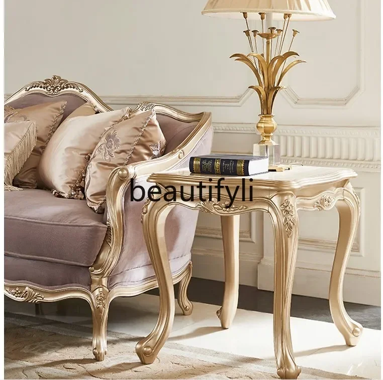 M178 أريكة أوروبية من الخشب الصلب مفردة ومزدوجة لثلاثة أشخاص، غرفة معيشة فيلا فاخرة خفيفة فرنسية منحوتة كبيرة #3