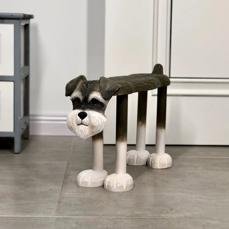 

Solid wood hand-carved medium Schnauzer coffee table stool children's stool short stool small bench