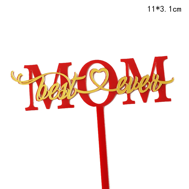 10pc Best Mom Mother\'s Day Party Cake Topper Pink Red Love You Mum Acrylic Cake Topper for Mommy Birthday Party Cake Decor Gift