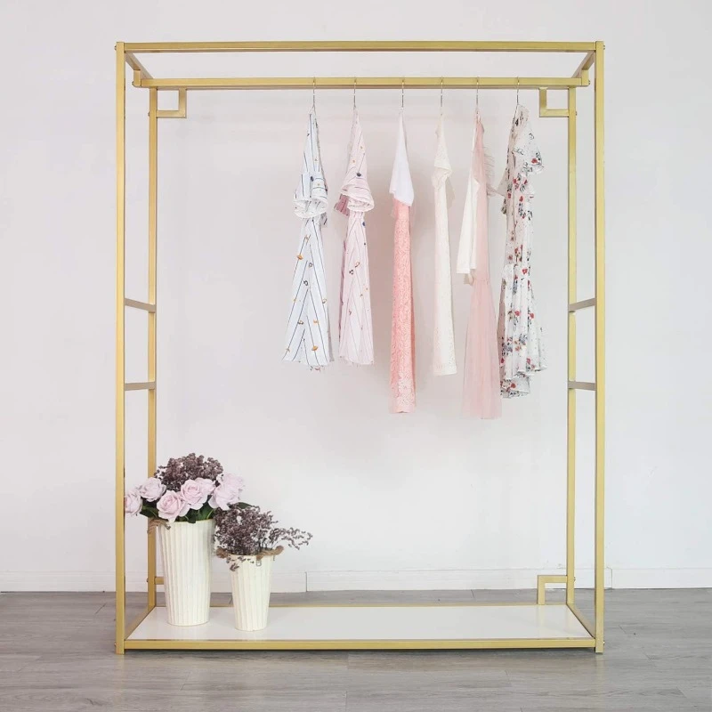 Gold Clothing Racks with Shelves, Weeding Dress Retail Clothes Rack,Freestanding Rack