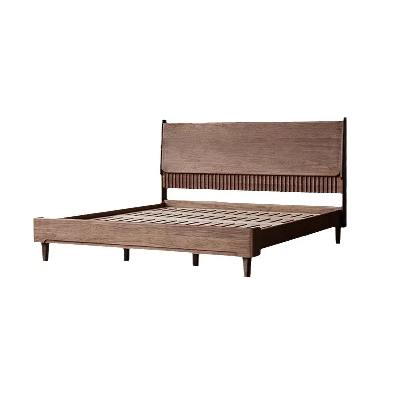 

North American black walnut full solid wood bed, simple modern master bedroom double bed 1.5m 1.8m high backrest log bed