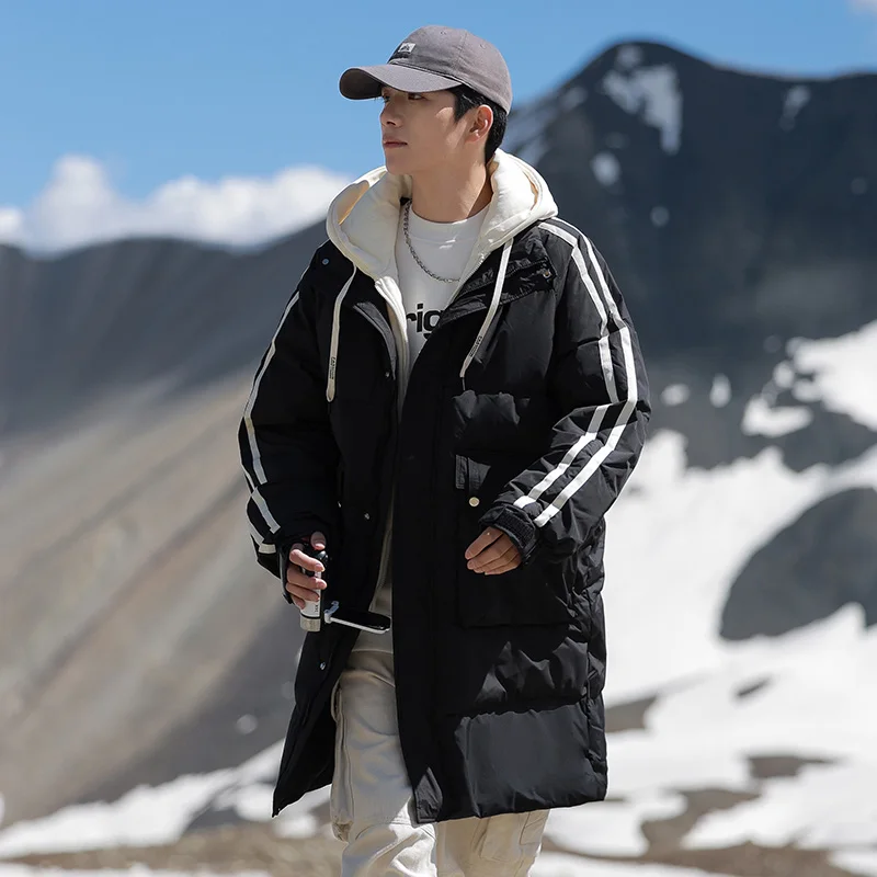 Winter Trendy Fashionable Men's Cold proof Warm Long Style Feather Jacket Comfortable Breathable High Quality Casual Hooded Coat