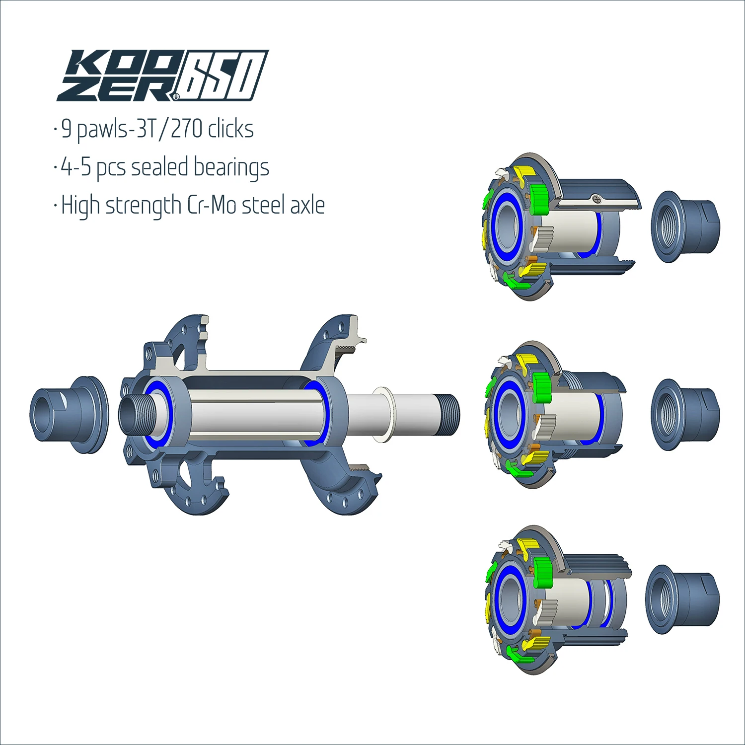 Koozer 650 QR Rear 9 Pawl 3-Teeth 270 Clicks HG XD MS 8-12s 32