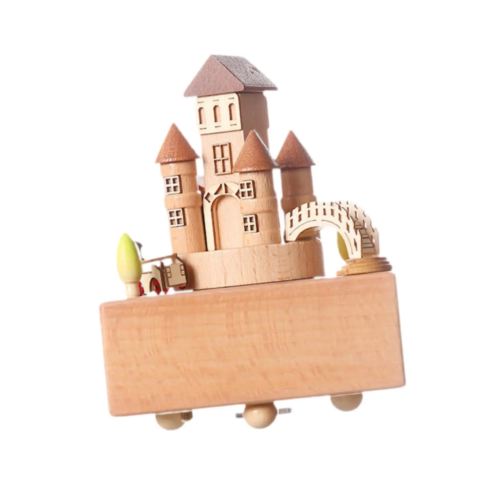 Music Box Crafts Play Music Versatile Anniversary Gifts Castle Design Rotate Wood Ornament for Daughter Women Wife Mom Husband