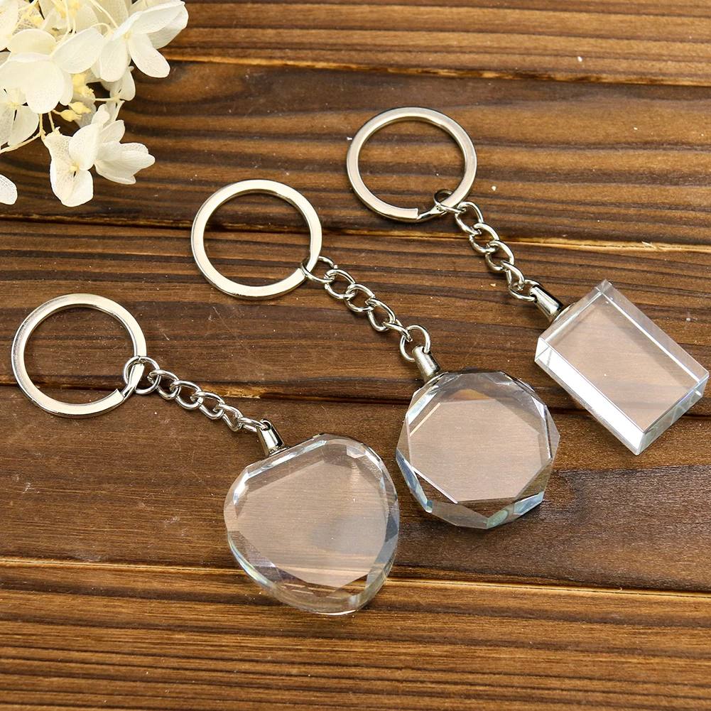 

1PC Clear crystal Square Round Love Shape Keychain Glass Art Crystal Prism Faceted Home Desktop Micro Ornament Sun Catcher Craft