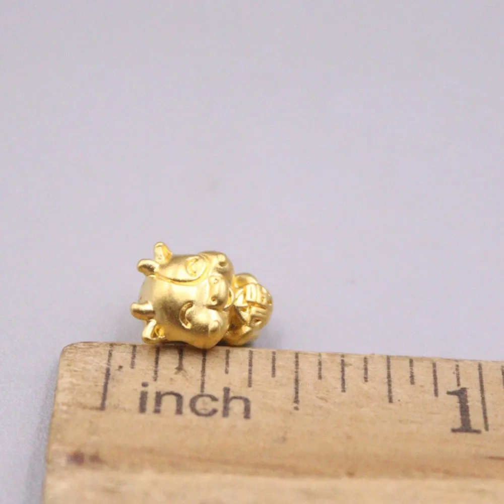 1PCS Real Pure 999 24K Yellow Gold Bead Lucky Characters Fu Zodiac Cow Small Pendant