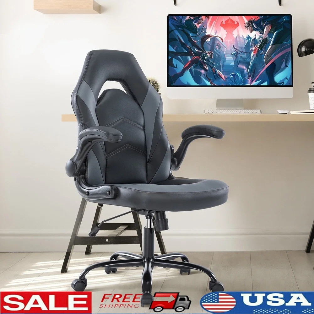 

Ergonomic Gaming Chair PU Leather Adjustable Armrest Memory Foam Lumbar Support Recline Home Office Use Silent Wheels
