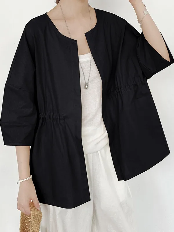 

Кардиган-рубашка Dongda Gate с круглым вырезом, цвета хаки, для повседневной носки, с завязками на талии, тонкий, свободного кроя, из смесового хлопка