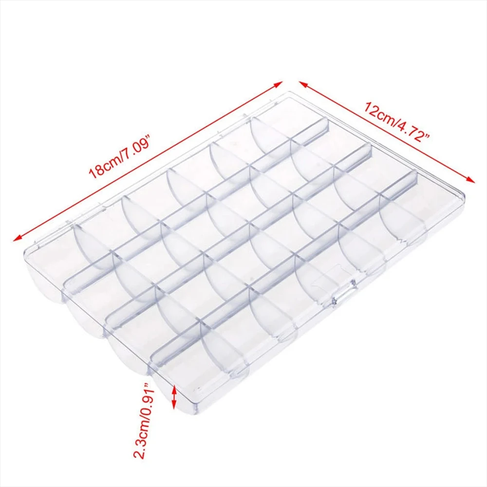 Caja de almacenamiento de plástico transparente para decoración de uñas, contenedor de joyas, cuentas, gemas, soporte vacío para diamantes de imitación, organizador, 24 rejillas