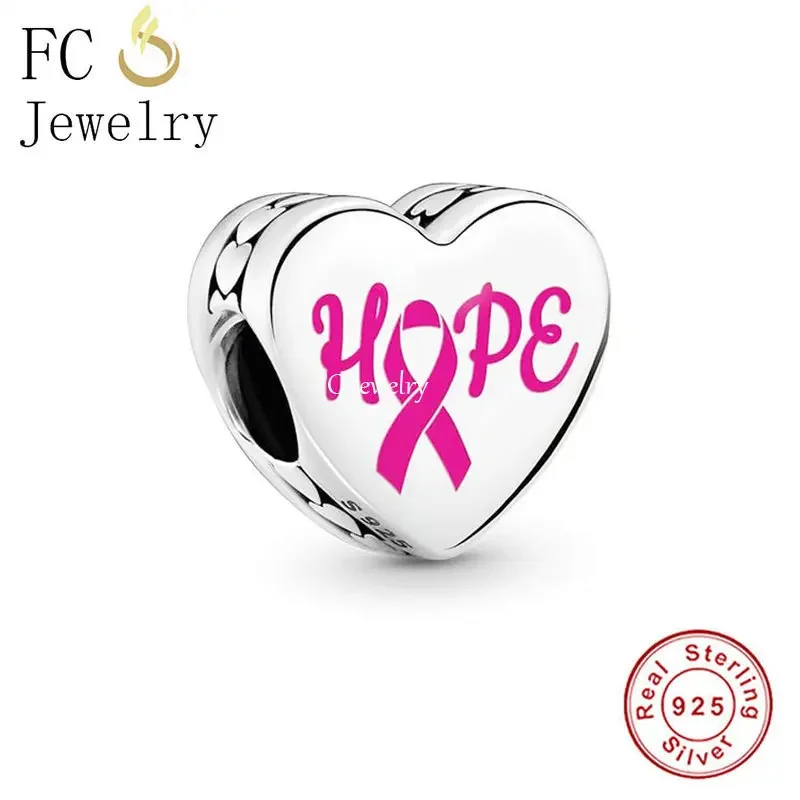 

FC Jewelry Fit Original Pan Charms Bracelet 925 Silver Breast Cancer Hope Pink Ribbon Heart Bead For Making Women Berloque 2024