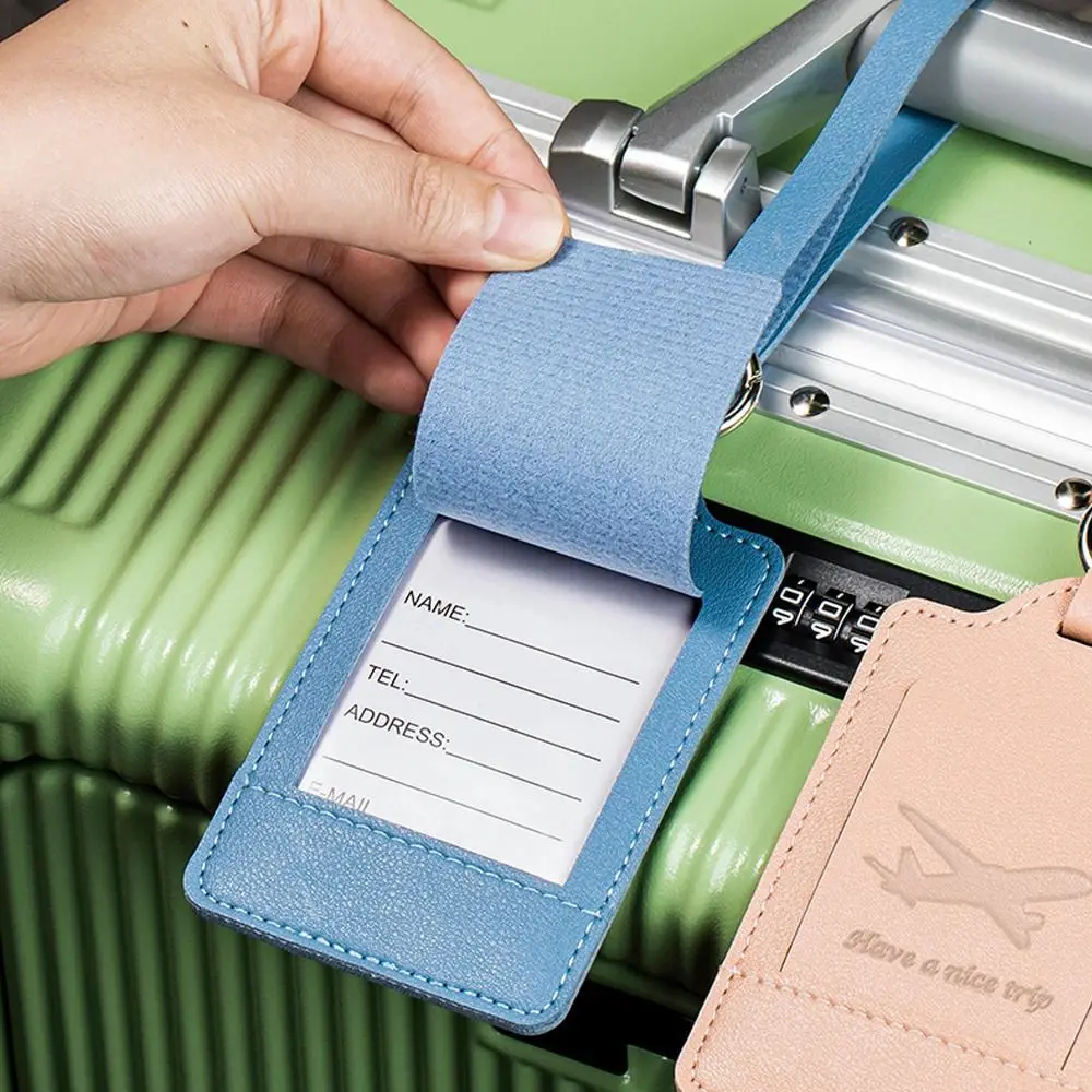 High Quality Portable Luggage Tags PU Leather Durable Suitcase Address Label Creative Anti Loss Boarding Passes Men