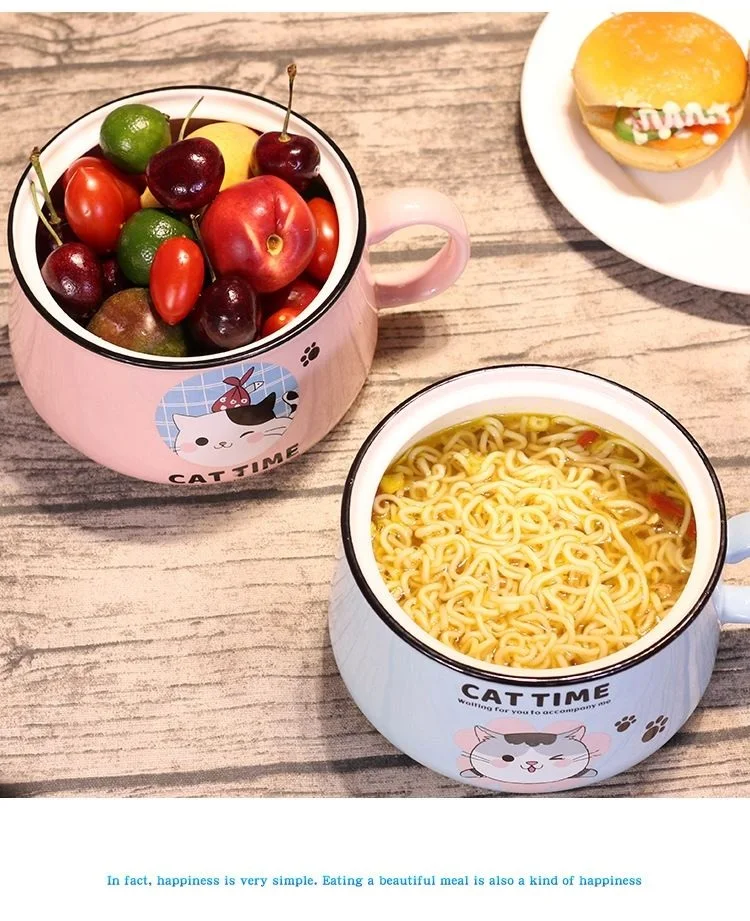 Creativity High Capacity Spoon with Lid Ceramics Instant Noodle Bowl Young Girl Dorm Room Student Office Super Large Bowl Mug