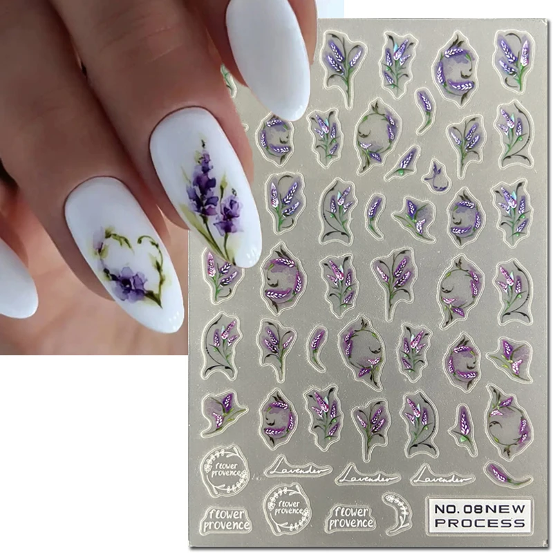 3d Nail Art adesivi ultrasottili Purple Butterflys Bunch Lavenders fiori adesivi Slider decalcomanie decorazione per unghie Manicure Beauty